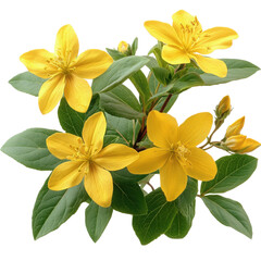 Floral Arrangement of Bright Yellow Hypericum Flowers with Lush Green Foliage