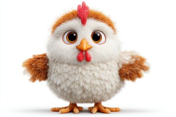 Fototapeta premium Adorable Cartoon Chicken with Expressive Eyes and Fluffy Feathers Perfect for Childrens Conte