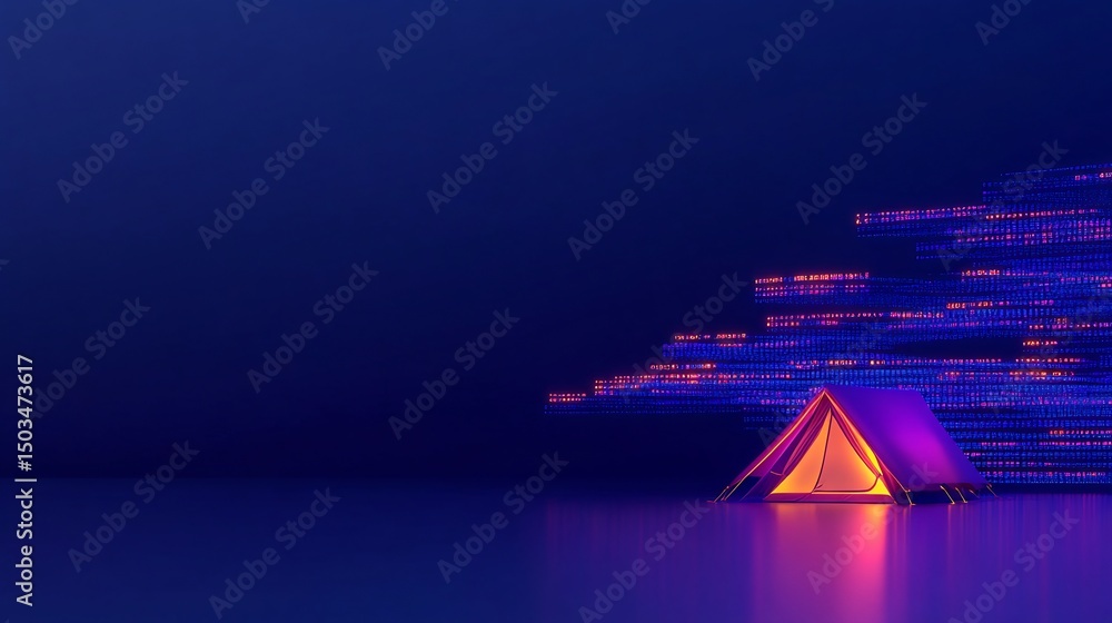 Aufkleber digital nomad lifestyle symbolized by a glowing tent under floating code clouds