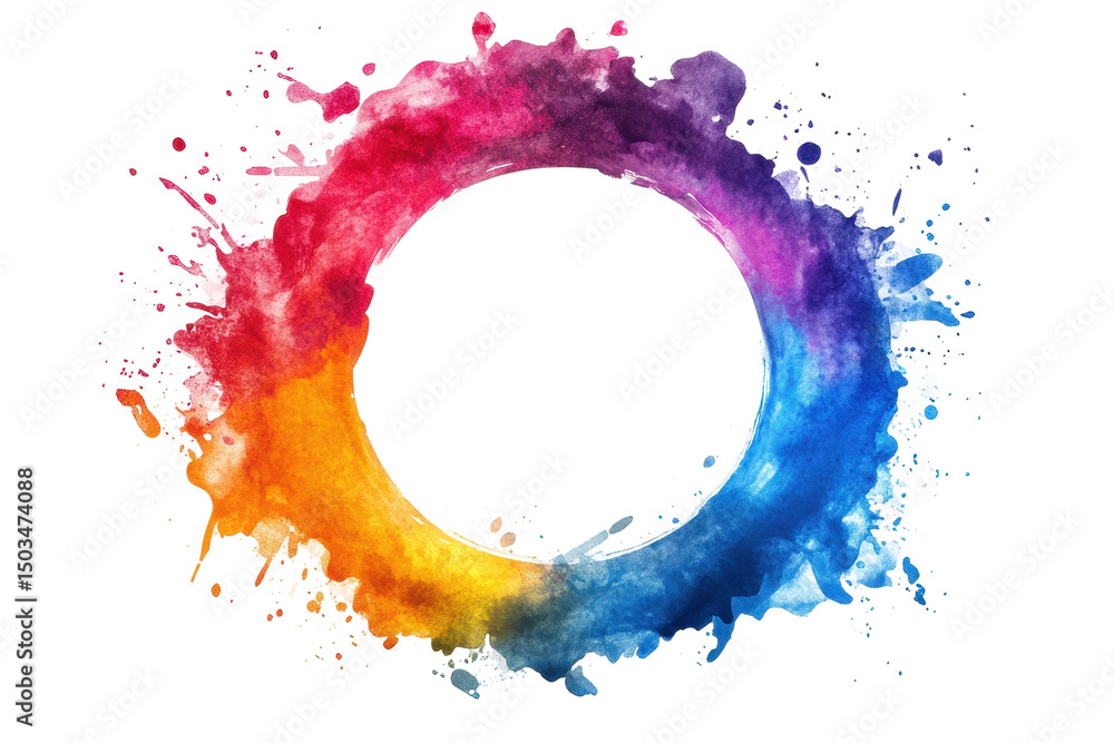 Aufkleber Colorful watercolor circular splash design with vibrant hues and transparent background for creative projects and artistic applications