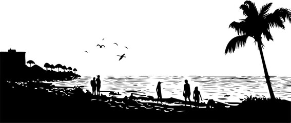 silhouetted of a tropical beach