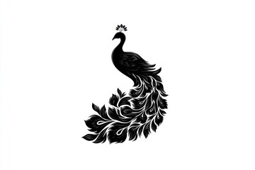 Elegant Black Peacock Silhouette with Intricate Feather Design for Decorative and Artistic Purp