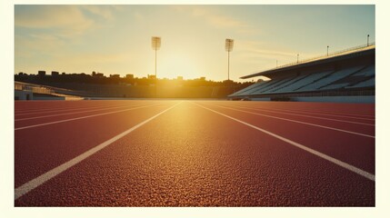 Obraz premium Track field at sunset with dramatic lighting and perspective