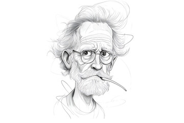 Fototapeta premium Pen sketch with elderly man, and pensive.