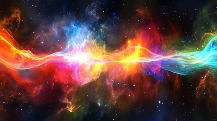 Fototapeta premium Vibrant scene of cosmic inflation showing the early universe rapidly expanding with colorful energy waves and primordial particles