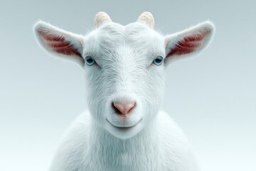 Adorable White Goat with Blue Eyes Against a Soft Background