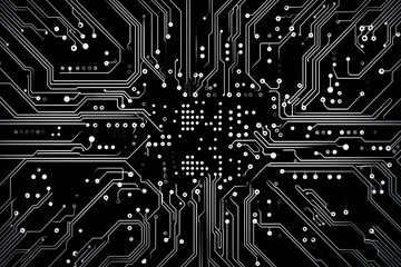 White glowing circuits on a black background pattern background wallpaper