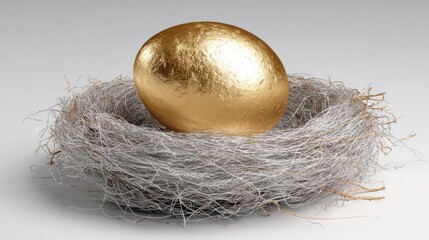 Golden Egg in Nest Retirement with Savings, Investment, Future, and Security.