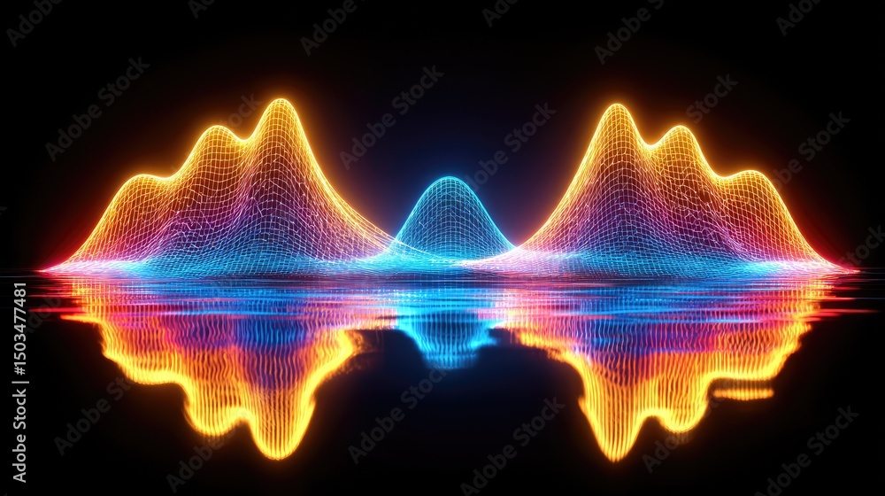 Aufkleber abstract data wave reflection orangeblue gradient with dark background.