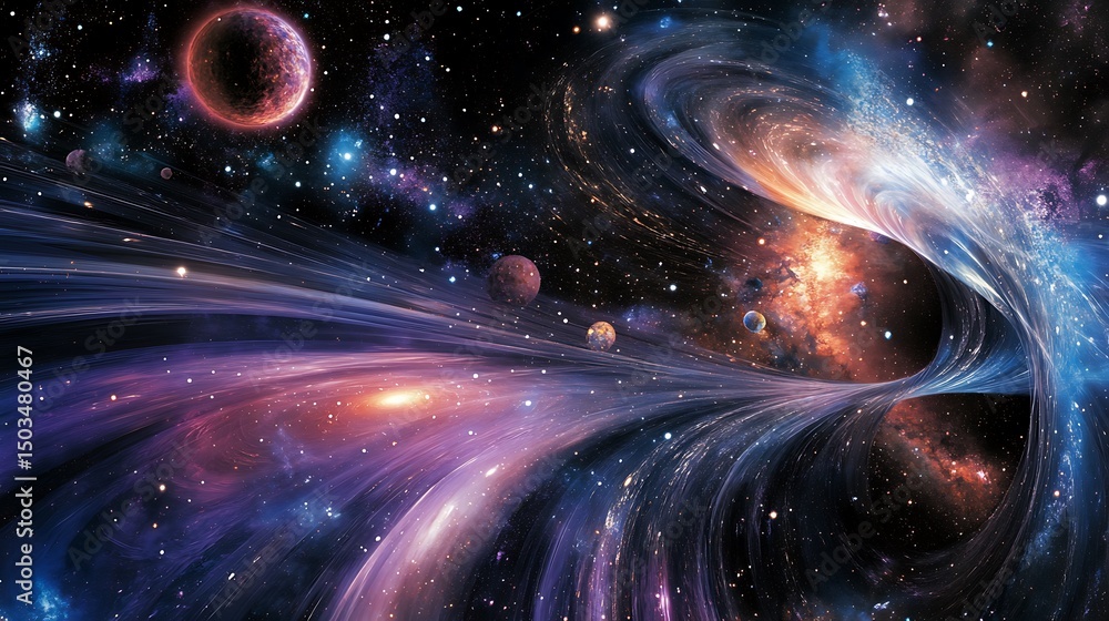 Wall mural visualization of the space time continuum where gravitational waves ripple and distort the fabric of