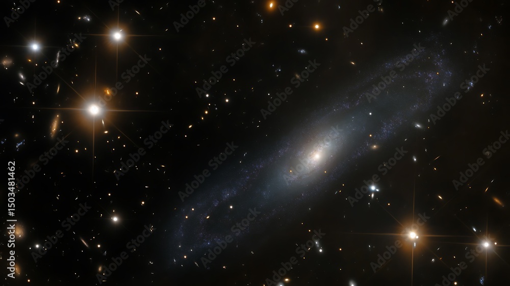Wall mural artistic rendering of a dark galaxy barely illuminated by faint starlight shrouded in mystery within
