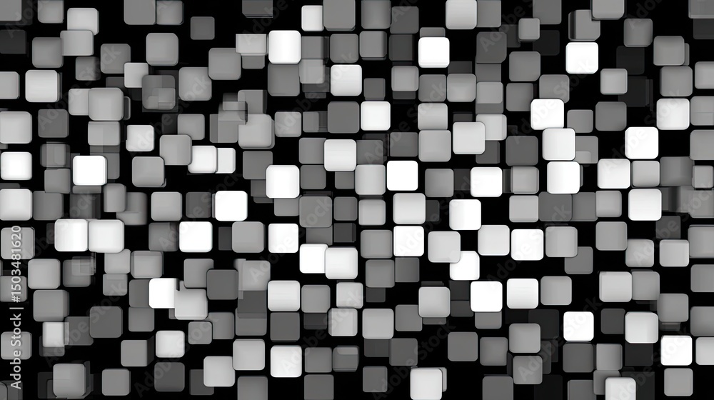 Aufkleber abstract dancing squares in shades of gray with a dynamic background.