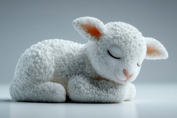Fototapeta premium Adorable Fluffy Lamb Resting Peacefully Perfect for Themes of Comfort Sleep and Nature Photo