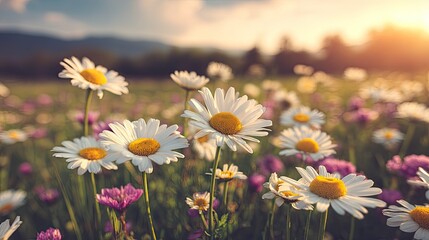 Daisies Dance Golden Hour Meadow Bliss.