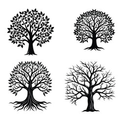 A vector set of tree silhouettes with bare branches for all seasons