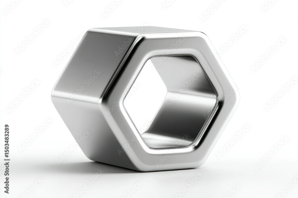 Fototapete hexagonal metal object with reflective surface industrial design element 3d rendered mechanic