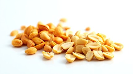 Pile of Golden Roasted Peanuts on White Background.