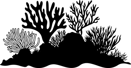 silhouette of coral reef seascape illustration