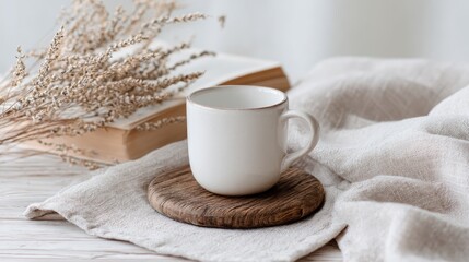 Cozy Autumn Morning Coffee, Book, and Dried Flowers Still Life Photography