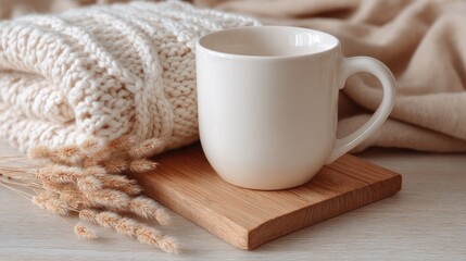 Cozy Autumn Vibes Knit Sweater, Coffee Mug, and Dried Flowers