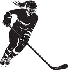 Ice Hockey Girl Silhouette Vector Illustration on Transparent Background