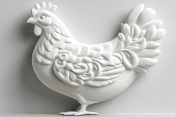 Fototapeta premium Elegant White Sculpture of a Rooster with Intricate Feather Details Perfect for Artistic and D
