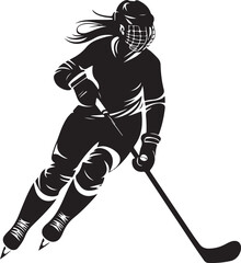 Ice Hockey Girl Silhouette Vector Illustration on Transparent Background