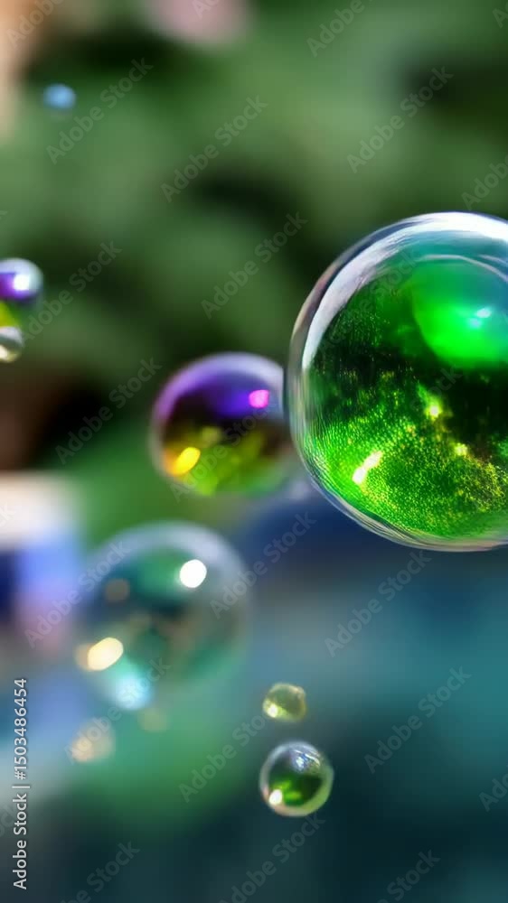 Poster abstract vibrant bubbles background with colorful reflections, bokeh and light glares forming dreamy