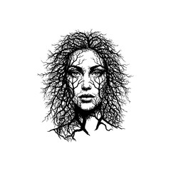 woman Bare tree face, Optical illusion, bare tree face woman silhouette vector illustration