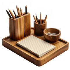 Obraz premium Wooden desk organizer with notepad image
