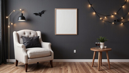 Cozy living room corner with armchair and ambient lighting