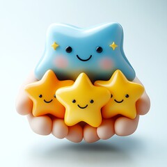 Adorable smiling stars being held in hands representing a high resolution photo illustration.