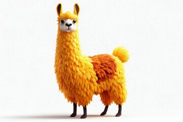 Fototapeta premium A vibrant fluffy creature with a golden coat and expressive eyes stands against a clean backgr