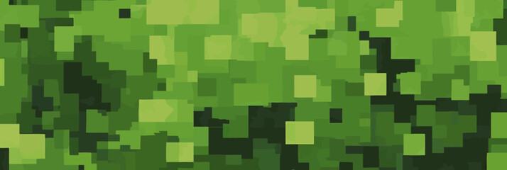 Abstract green digital pixel camouflage pattern seamless background with varying shades of green in flat minimalist style vector illustration