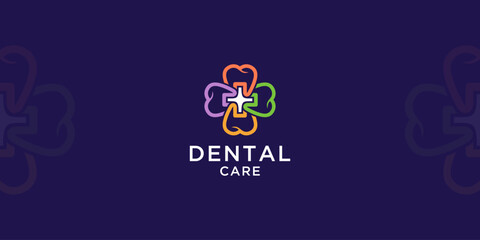 Dental Care Logo with Teeth and Cross Symbol