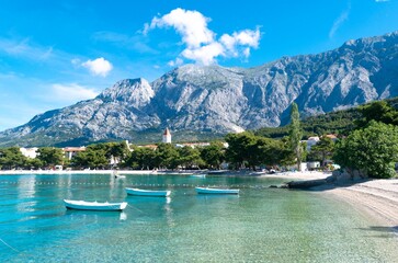 Serenely calm Adriatic Sea in summer season. Promajna, Croatia.