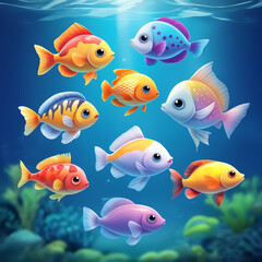 Fototapeta premium A group of colorful fish swimming in the ocean.