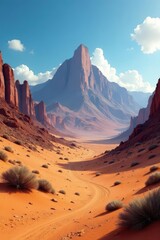 Naklejka premium Stark, sun-baked desert, towering mountain backdrop, panorama, yellow
