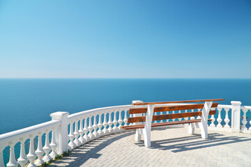 Balcony on the sea view with bench.
