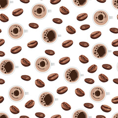 Coffee seamless pattern. Flat vector clipart, illustration with isolated background.