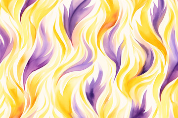 Watercolor yellow and purple flames pattern wallpaper