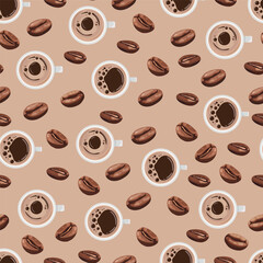 Coffee seamless pattern. Flat vector clipart, illustration with isolated background.