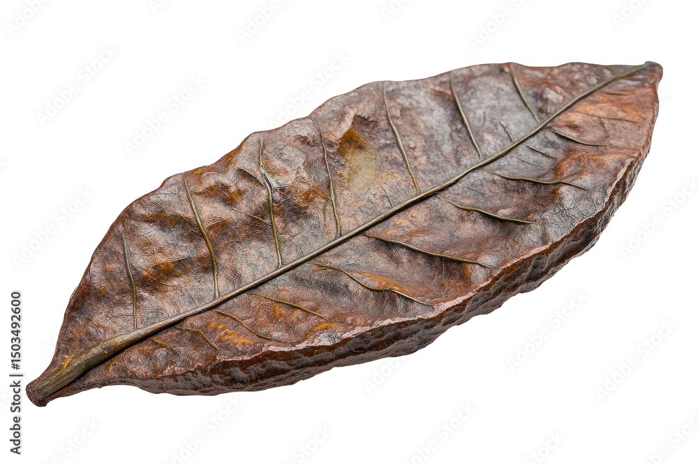 Poster detailed close-up of a green leaf showcasing vibrant textures and intricate vein patterns on a trans