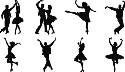 Dance poses from ballet to freestyle in silhouette form