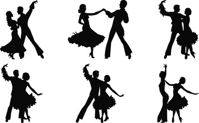 Ballroom dance couple silhouettes performing graceful movements