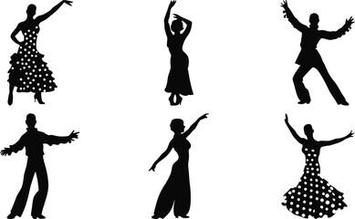 Expressive flamenco dancer silhouettes in traditional poses