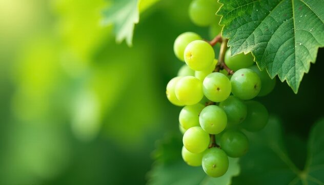 Mildew-covered grape leaves, vibrant green grapes , summer, green