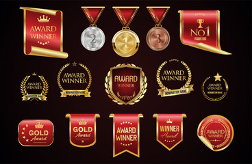 Collection of golden badge Award vector illustration collection
