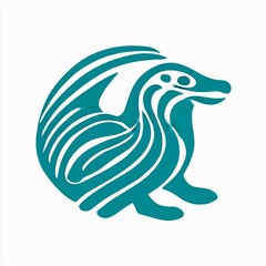 Naklejka premium abstract platypus logo flowing lines in teal white background