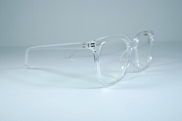 transparent eye glass closeup view selective focused 